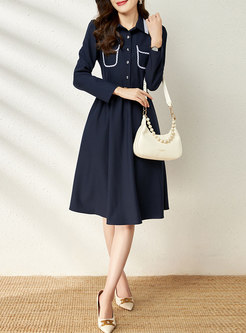 Long Sleeve Single-breasted Belted Midi Shirt Dress