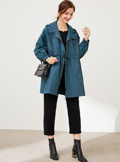 Plus Size Hooded Drawstring Loose Trench Coat