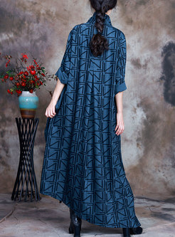 Cowl Neck Geometric Print Plus Size Long Dress