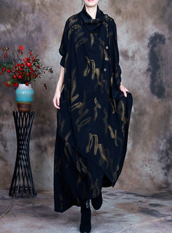 Cowl Neck Geometric Print Plus Size Long Dress