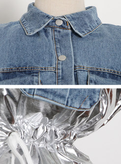 Denim Flap Pockets Patchwork Drawstring Vest