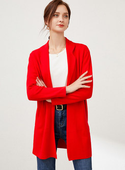 Solid Straight Mid-length Cardigan Coat