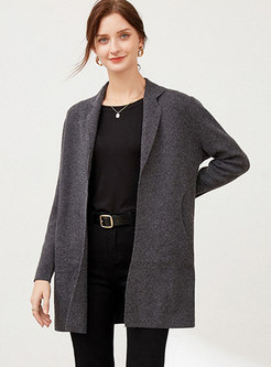 Solid Straight Mid-length Cardigan Coat