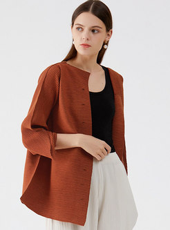 Plus Size Button-down Pleated Loose Cardigan
