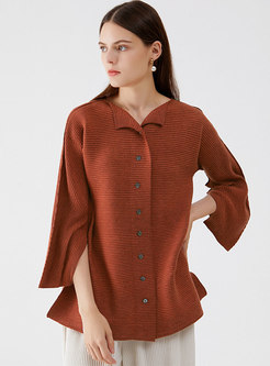 Plus Size Button-down Pleated Loose Cardigan