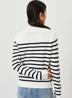 Turtleneck Long Sleeve Striped Pullover Sweater