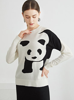 Crew Neck Animal Print Pullover Wool Sweater