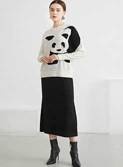 Crew Neck Animal Print Pullover Wool Sweater
