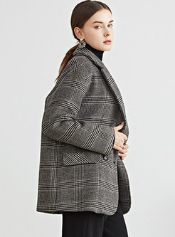 Plaid Flap Pockets Double-breasted Wool Peacoat
