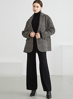 Plaid Flap Pockets Double-breasted Wool Peacoat