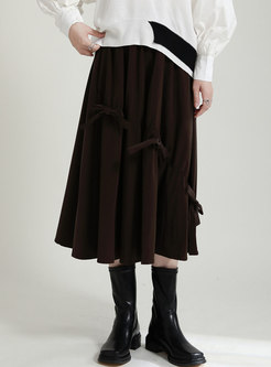 High Waisted Bowknot Velvet Maxi Skirt
