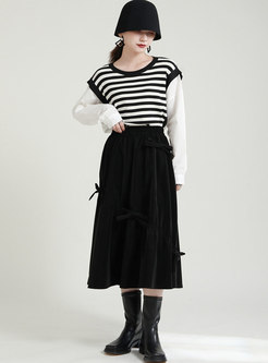 High Waisted Bowknot Velvet Maxi Skirt