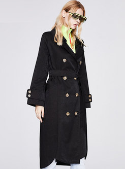 Casual Double-breasted Split Long Trench Coat