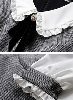 Long Sleeve Patchwork Gathered Waist Mini Dress