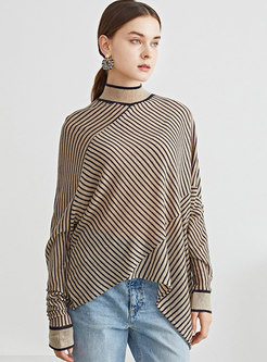 Long Sleeve Striped Asymmetric Wool Sweater
