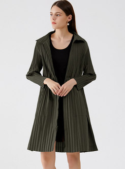 Turn-down Collar Pleated Mid-length Trench Coat