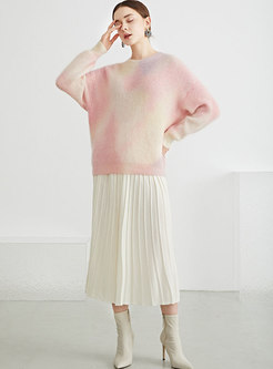 Crew Neck Long Sleeve Pullover Mohair Sweater