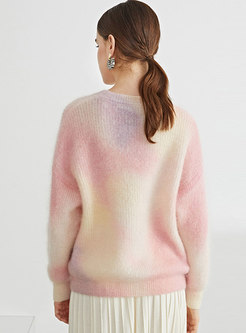 Crew Neck Long Sleeve Pullover Mohair Sweater