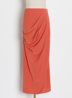 High Waisted Ruched Straight Maxi Skirt