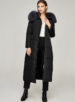 Fur Hooded Long Straight Puffer Coat