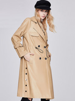 Double-breasted Drawstring Leather Trench Coat