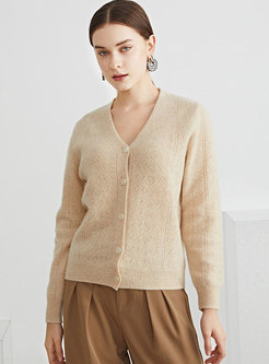 Long Sleeve Single-breasted Wool Cardigan