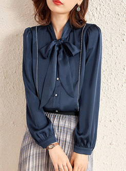 Bowknot Single-breasted Loose Blouse