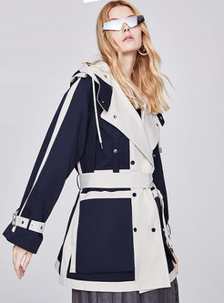 Hooded Double-breasted Straight Trench Coat
