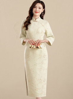 Mandarin Collar Jacquard Split Improved Cheongsam Dress