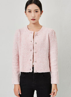 Crew Neck Pearl Single-breasted Short Cardigan