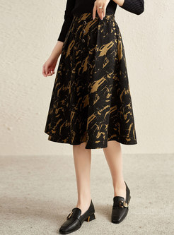 High Waisted Print A Line Midi Skirt