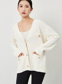 V-neck Button-down Long Sleeve Cardigan