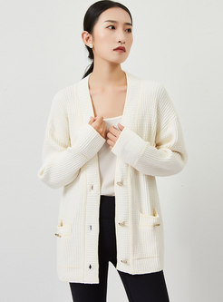 V-neck Button-down Long Sleeve Cardigan