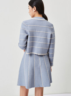Long Sleeve Short Cardigan & A Line Mini Skirt