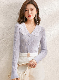 Lace Patchwork Pullover Openwork Sweater