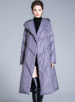 Hooded Long Sleeve Mid-length Down Coat