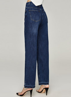Casual High Waisted Straight Split Jeans