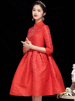 Mandarin Collar Jacquard Improved Cheongsam Dress