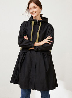 Hooded Plus Size Drawstring A Line Trench Coat