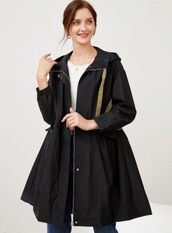 Hooded Plus Size Drawstring A Line Trench Coat