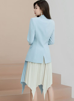 Long Sleeve Asymmetric Pleated Skirt Suits