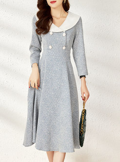 Long Sleeve Jacquard Empire Waist Midi Dress