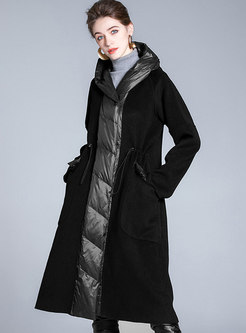 Hooded Woolen Patchwork Straight Plus Size Down Coat