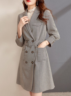 Houndstooth Double-breasted Belted Short Coat Dress