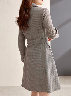 Houndstooth Double-breasted Belted Short Coat Dress