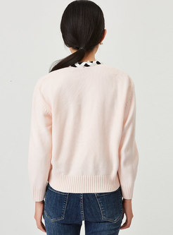 Sweet V-neck Beaded Cable-knit Short Cardigan