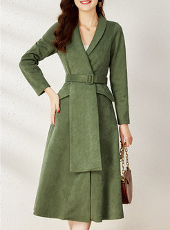 Long Sleeve Asymmetric Belted A Line Trench Coat