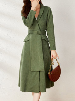 Long Sleeve Asymmetric Belted A Line Trench Coat