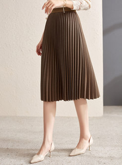 Casual High Waisted Pleated Midi Skirt