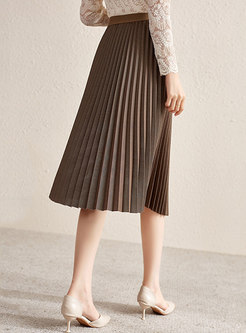 Casual High Waisted Pleated Midi Skirt